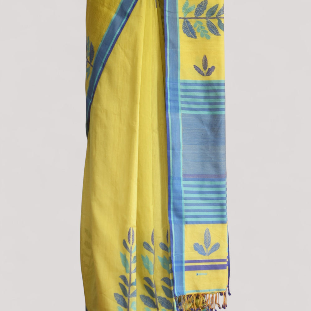 
                      
                        Yellow - Leaf Motif Organic Cotton Saree
                      
                    