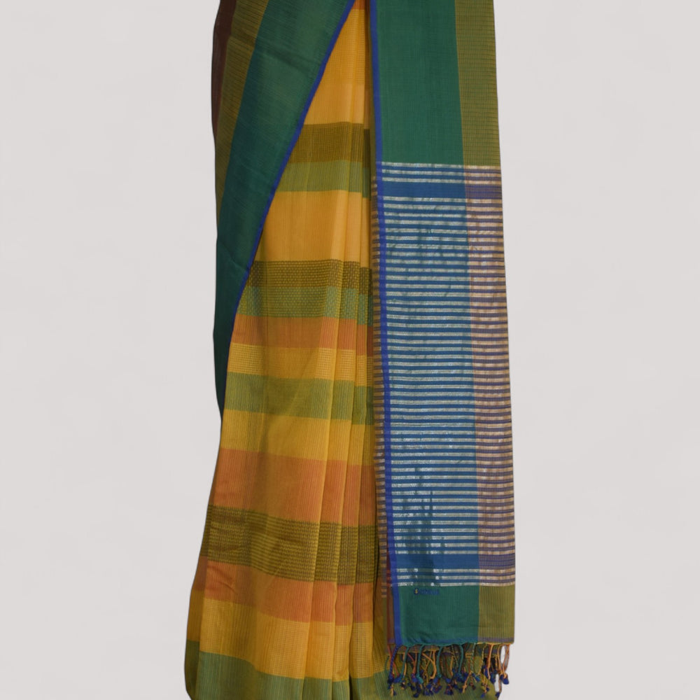 
                      
                        Green & Yellow - Stitch Texture Organic Cotton Saree
                      
                    
