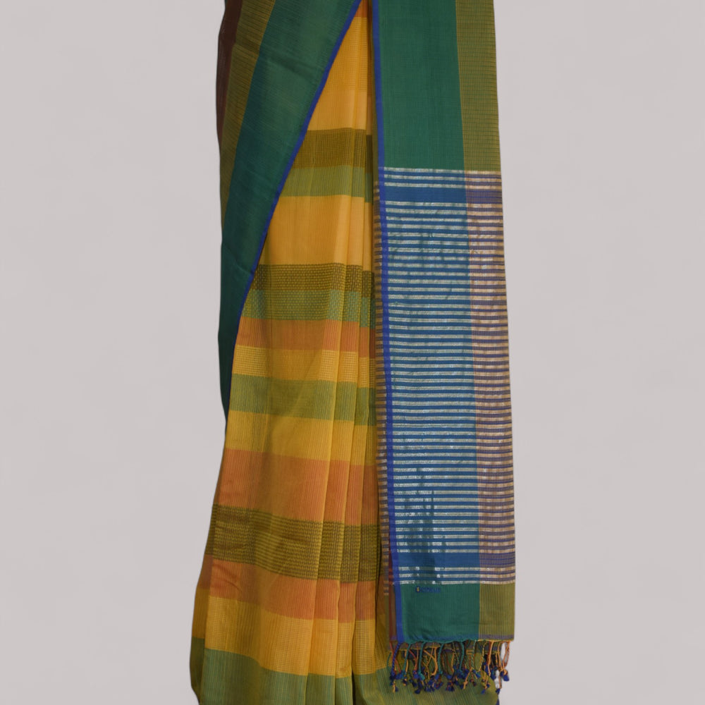 
                      
                        Green & Yellow - Stitch Texture Organic Cotton Saree
                      
                    
