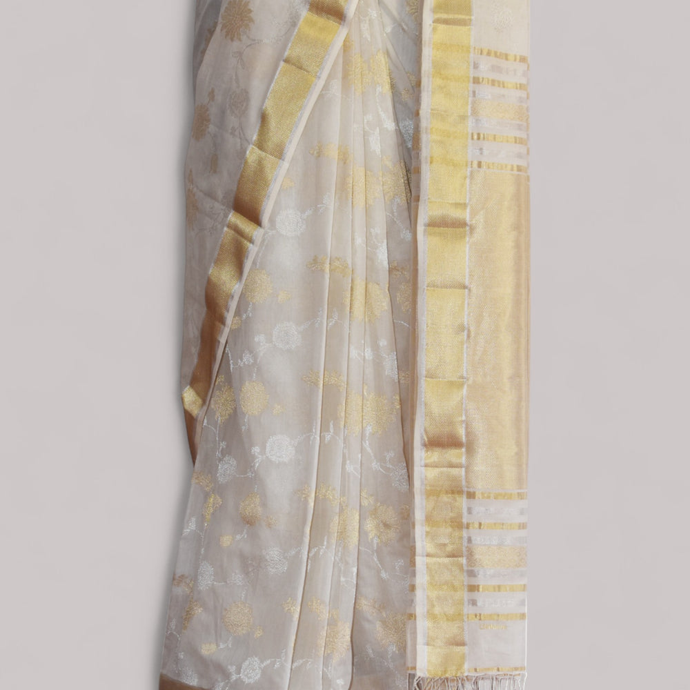 
                      
                        White - Gilded Grove Organic Cotton Saree
                      
                    