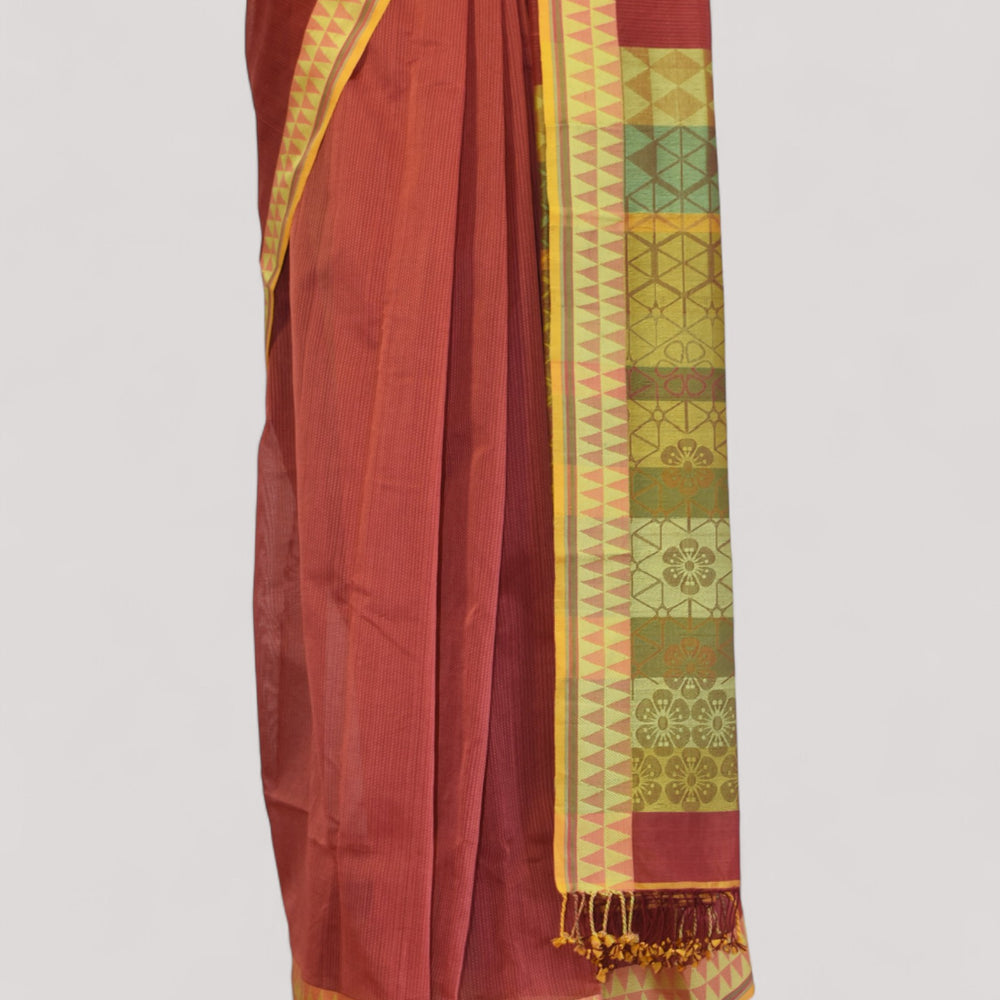
                      
                        Rust - Cherry Blossom Motif Organic Cotton Saree
                      
                    