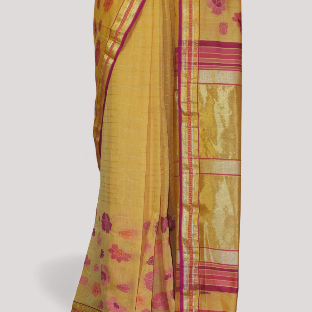
                      
                        Yellow - Floral Embrace Organic Cotton Saree
                      
                    