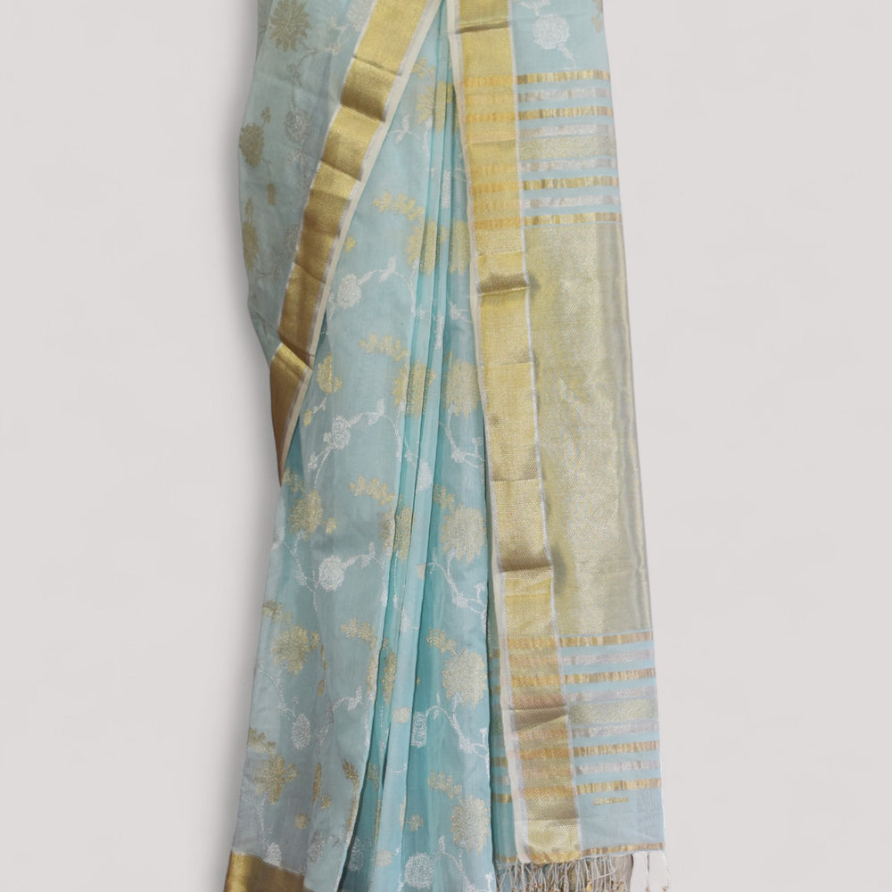 
                      
                        Cool Blue - Gilded Grove Organic Cotton Saree
                      
                    