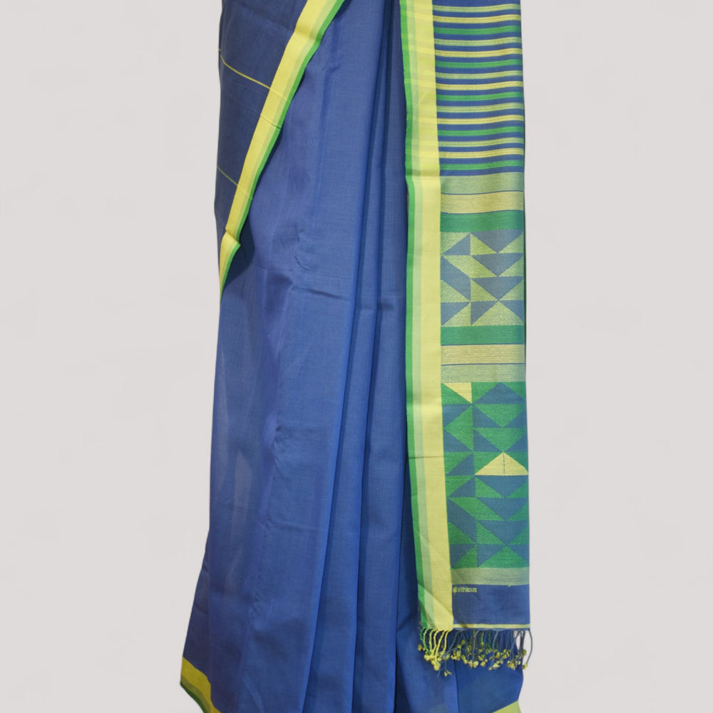 
                      
                        Electric Blue - Triangle Motif Organic Cotton Saree
                      
                    
