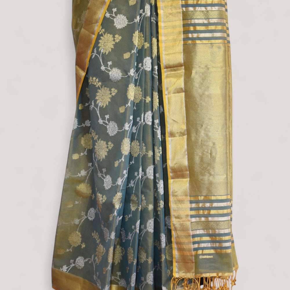 
                      
                        Yellowish Grey - Gilded Grove Organic Cotton Saree
                      
                    