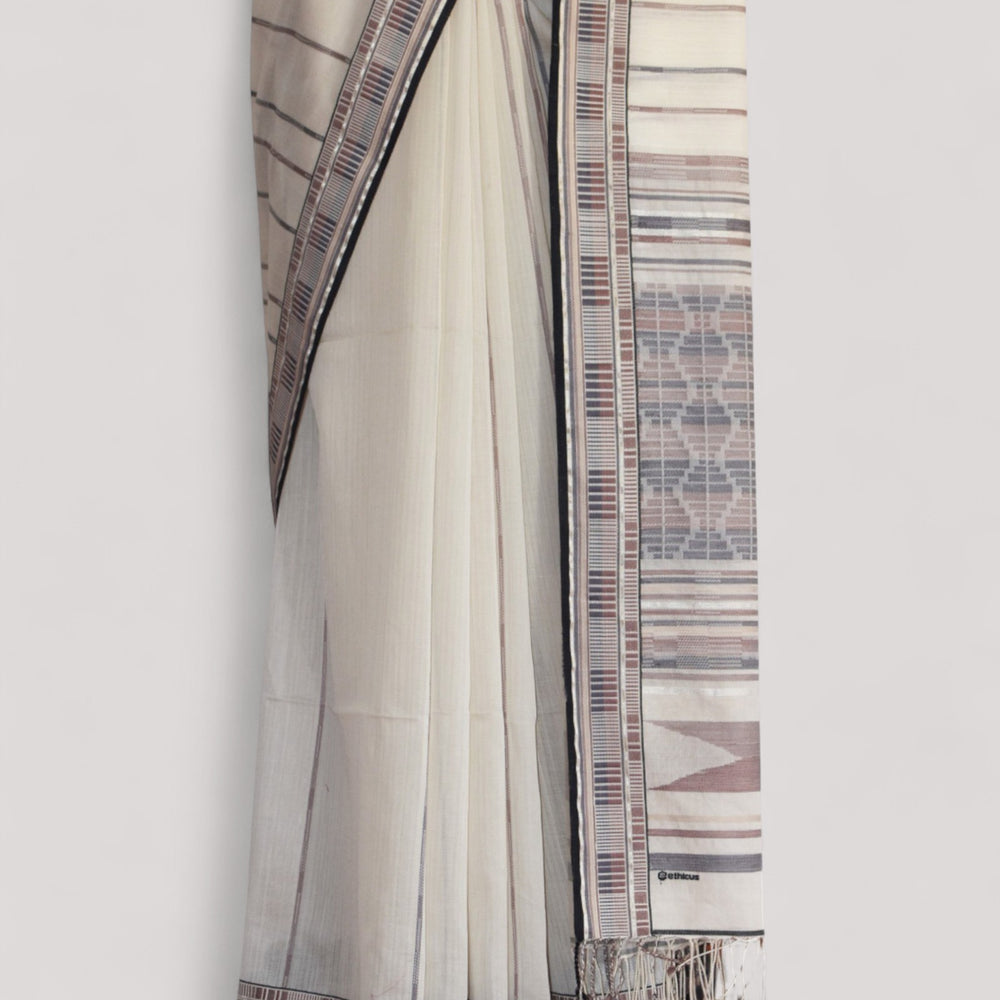 
                      
                        White - Zig Zag Motif Organic Cotton Saree
                      
                    