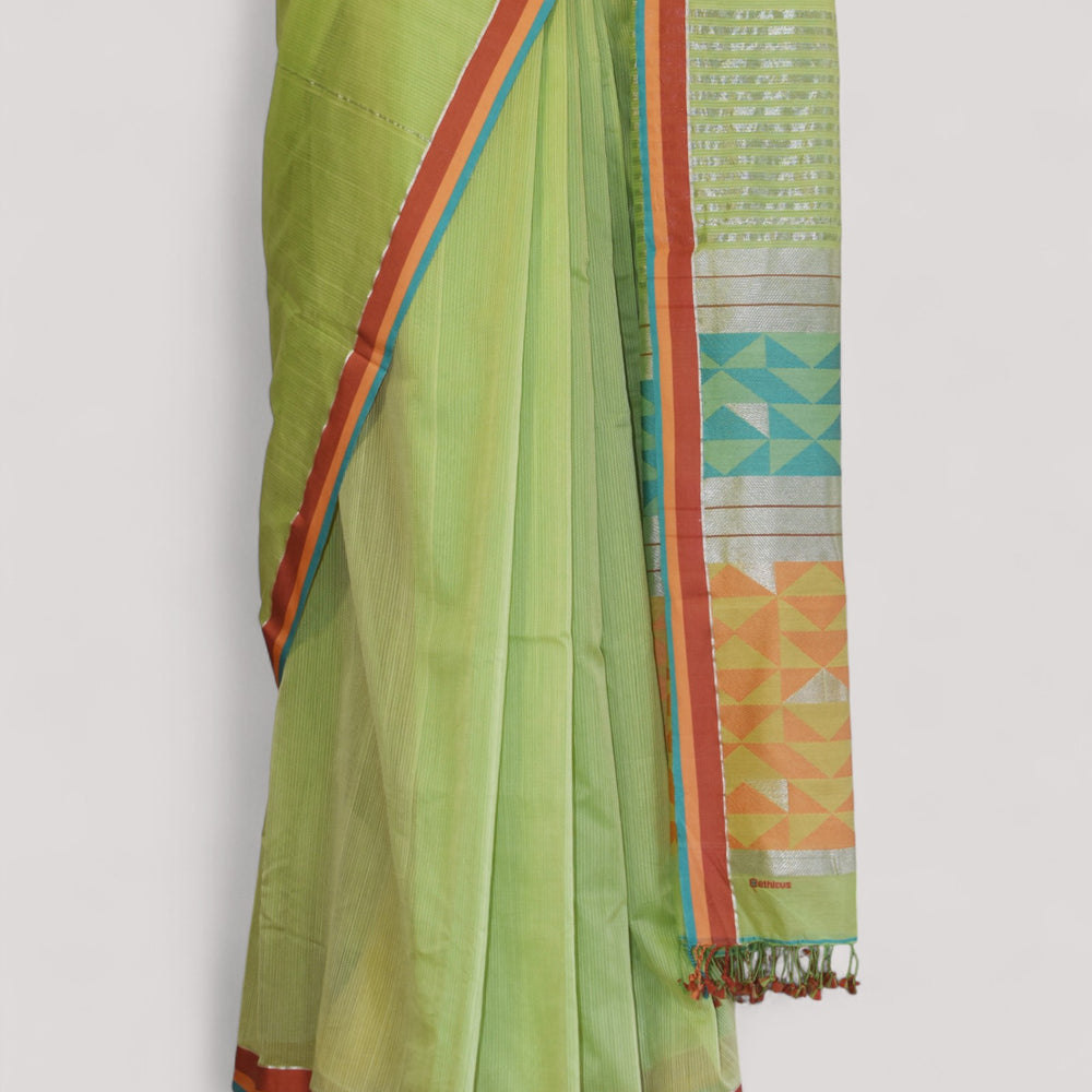 
                      
                        Lime Green - Triangle Motif Organic Cotton Saree
                      
                    