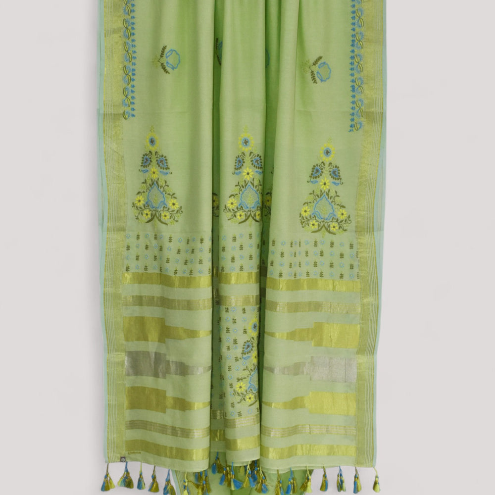 
                      
                        Pista Green - Hand Embroidered Organic Cotton Saree
                      
                    