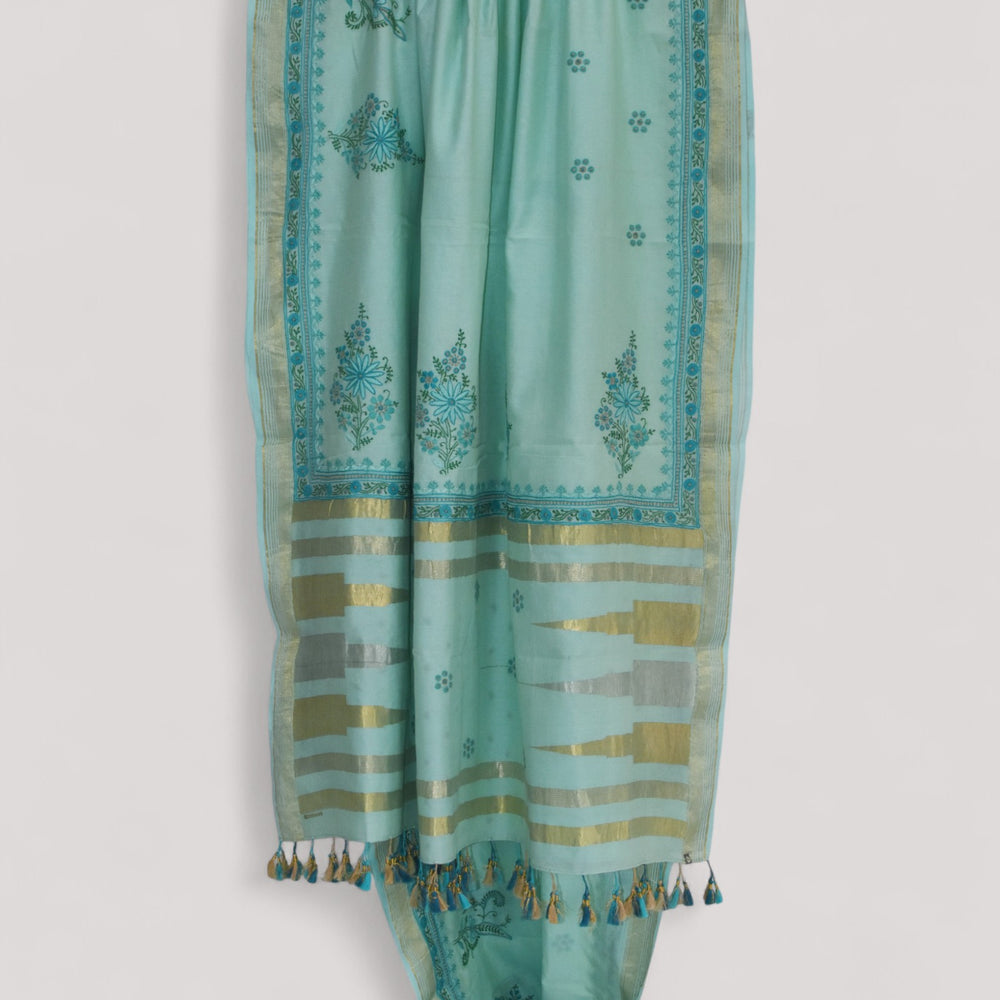 
                      
                        Sea Blue - Hand Embroidered Organic Cotton Saree
                      
                    