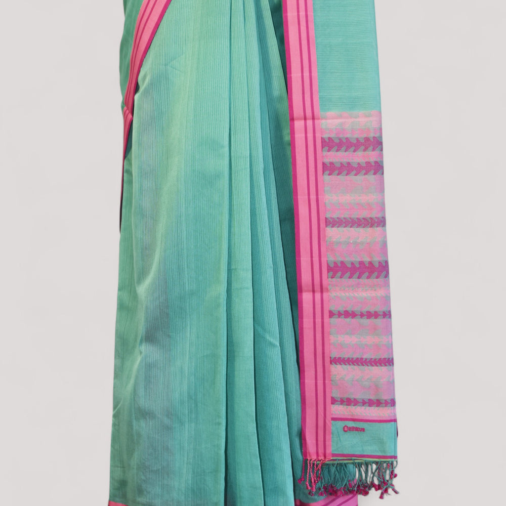 
                      
                        Sea Blue - Tulip Motif Organic Cotton Saree
                      
                    