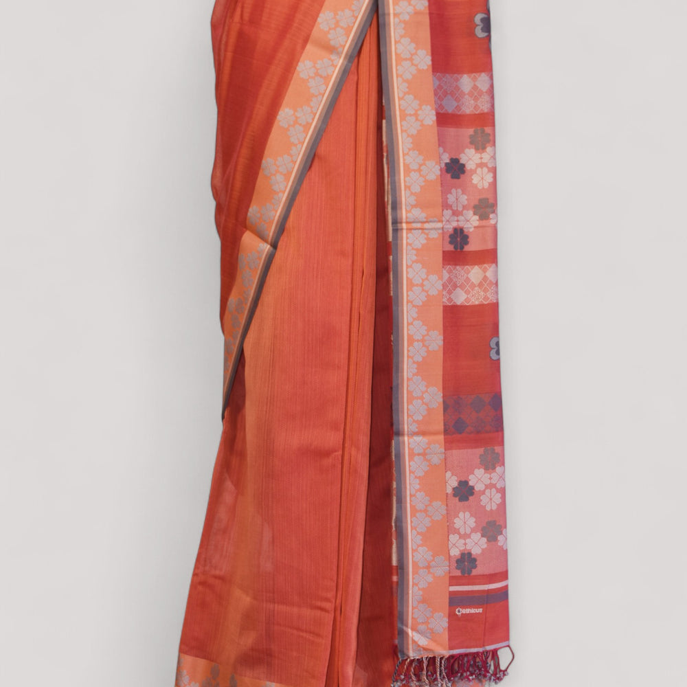 
                      
                        Orange - Clover Motif Organic Cotton Saree
                      
                    