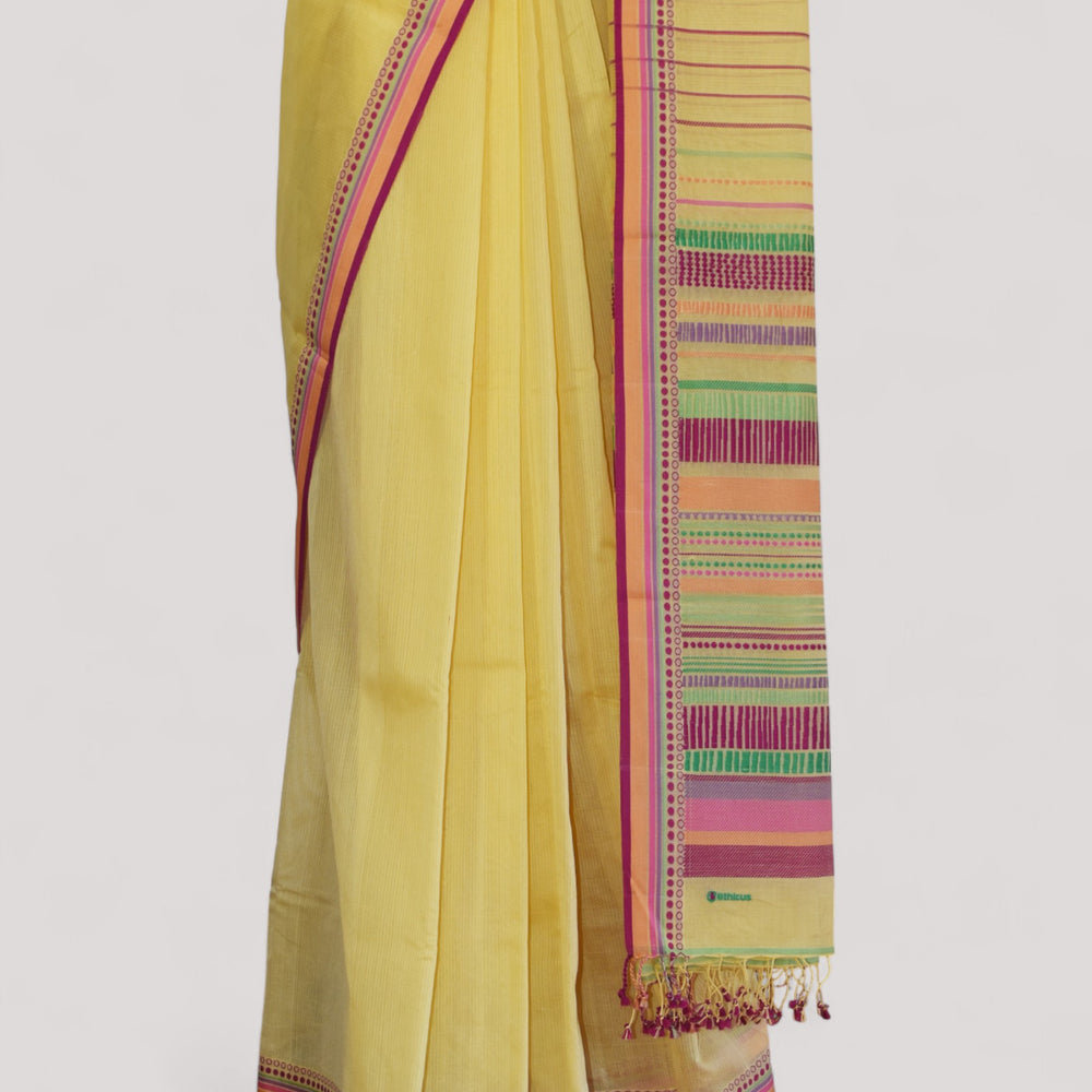 
                      
                        Yellow - Dots and Dashes Organic Cotton Saree
                      
                    