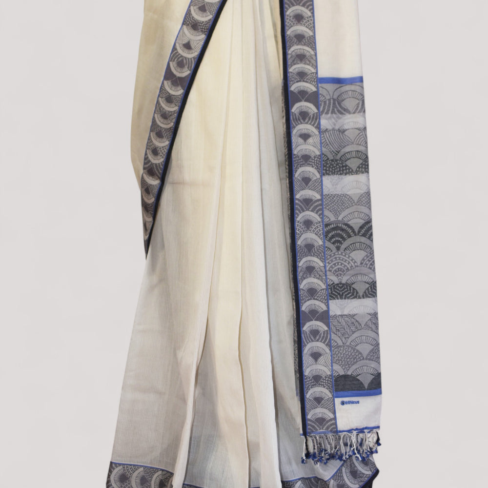 
                      
                        White - Arch Motif Organic Cotton Saree
                      
                    
