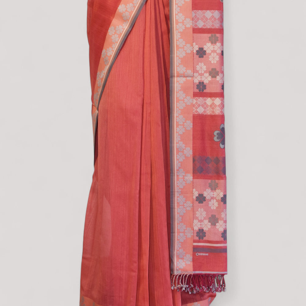 
                      
                        Rosewood - Clover Motif Organic Cotton Saree
                      
                    