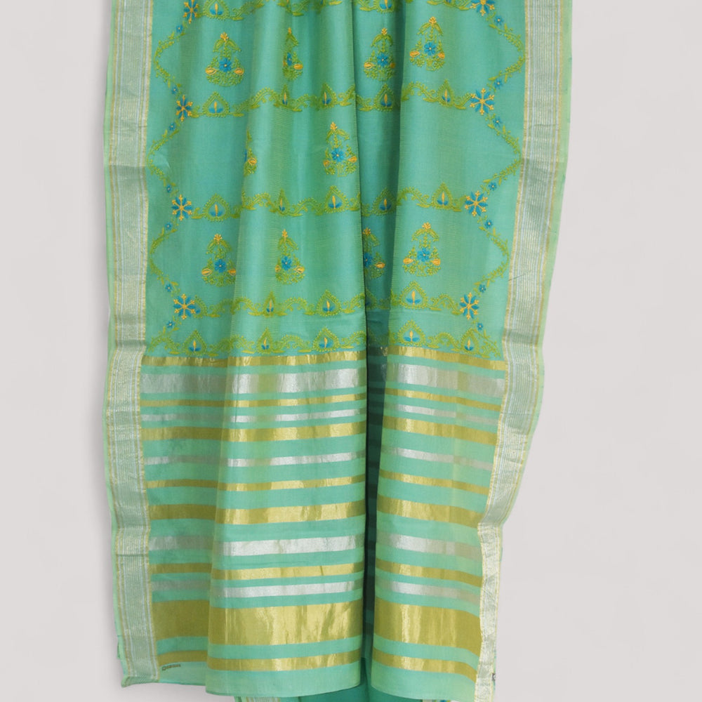 
                      
                        Sea Blue - Hand Embroidered Organic Cotton Saree
                      
                    