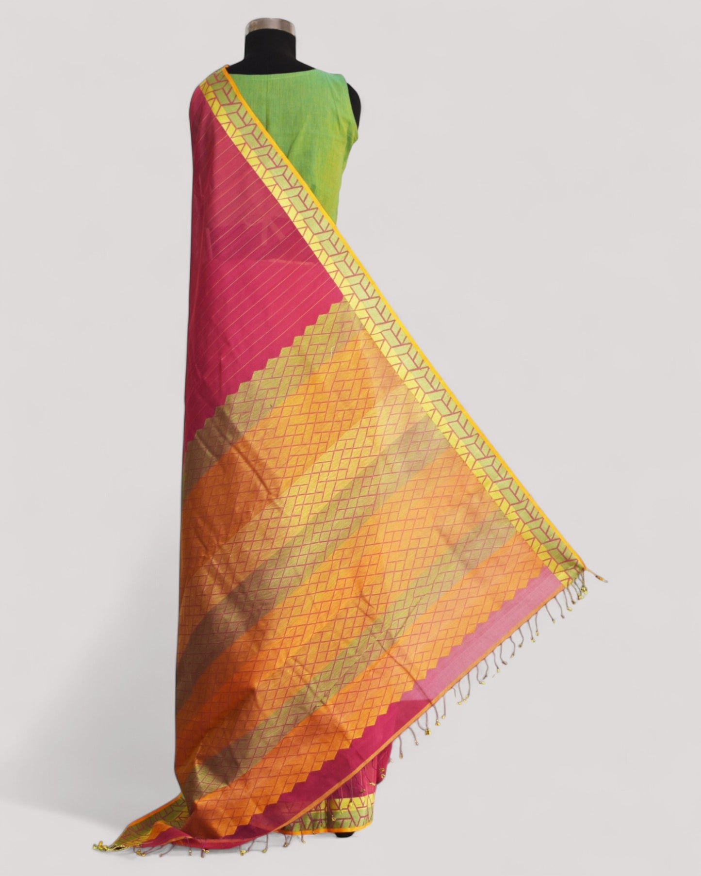 Pink - Rectangle Motif Organic Cotton Saree