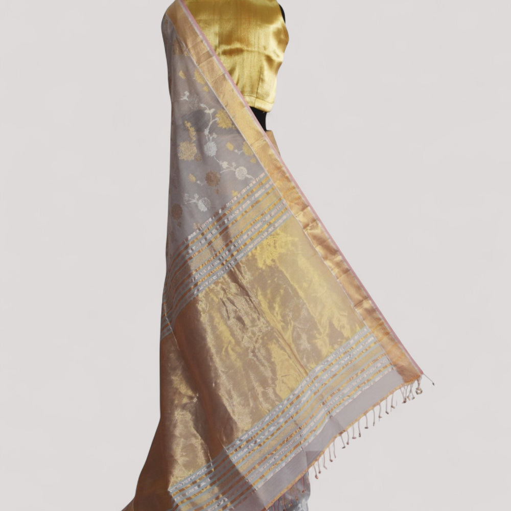 Ash Grey - Gilded Grove Organic Cotton Saree