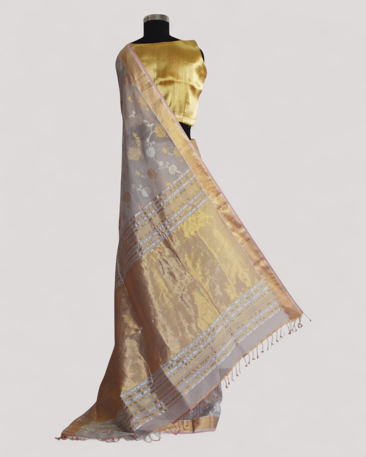 Ash Grey - Gilded Grove Organic Cotton Saree