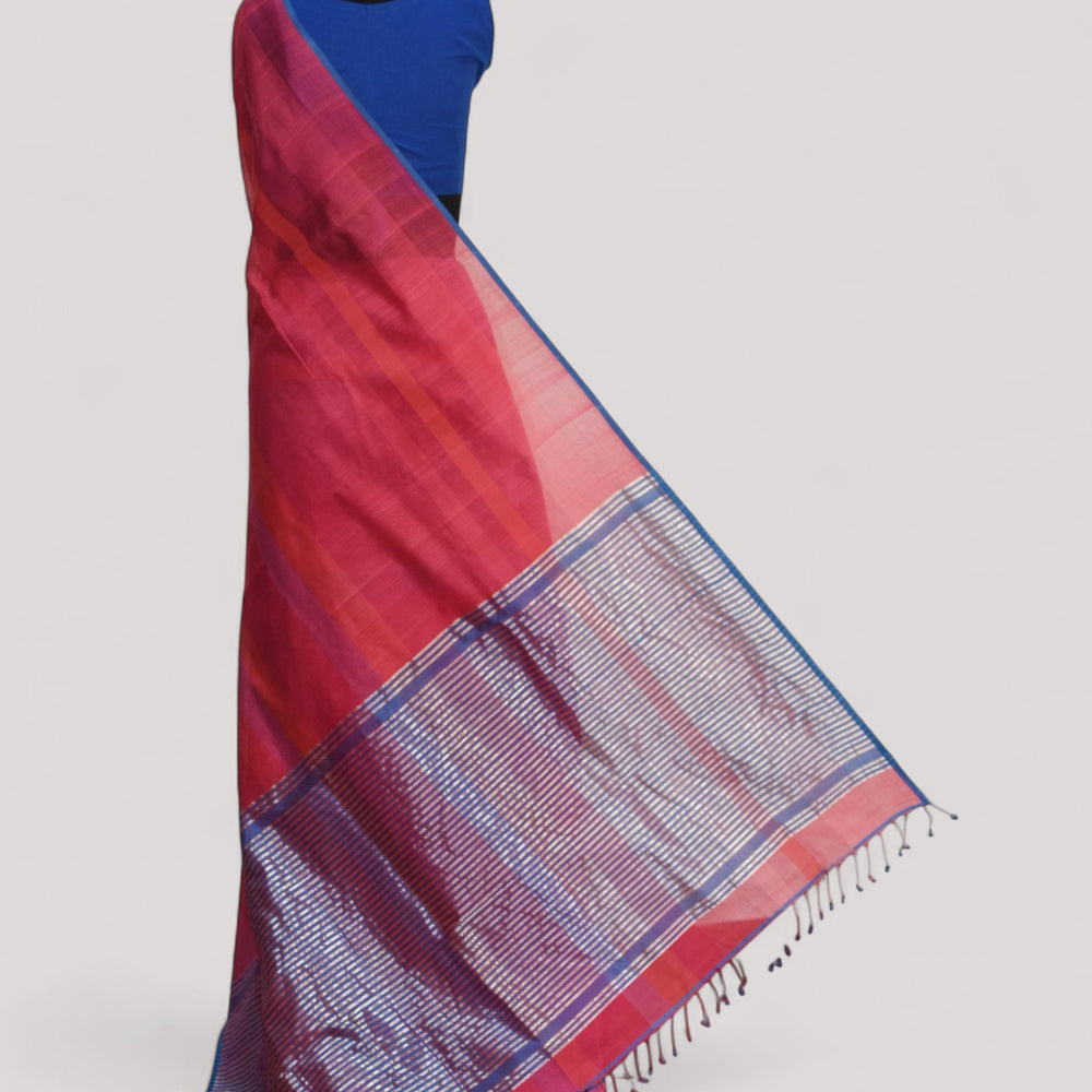 Pink - Stitch Texture Organic Cotton Saree