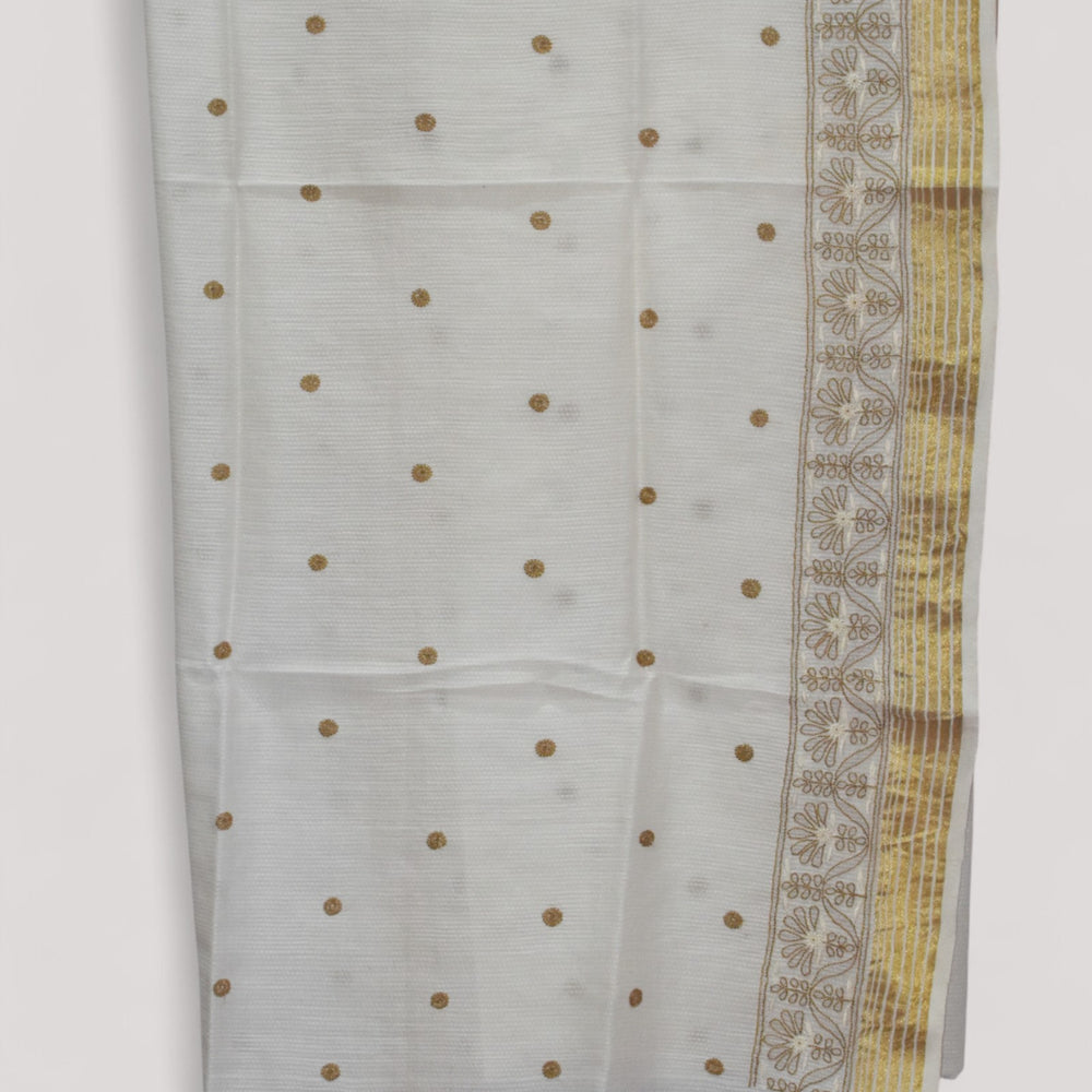 
                      
                        White - Hand Embroidered Organic Cotton Saree
                      
                    