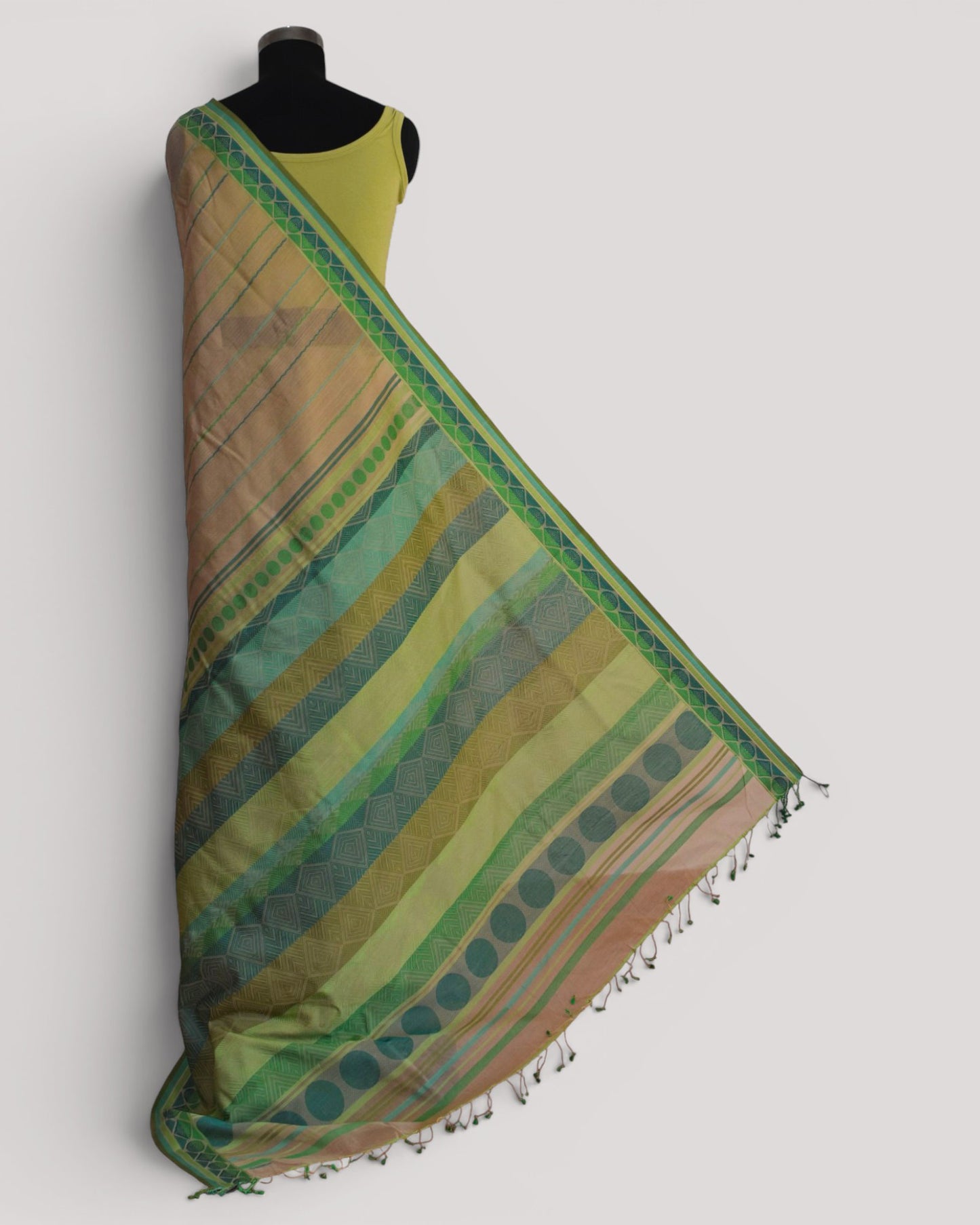 Beige - Geometric Elegance Organic Cotton Saree