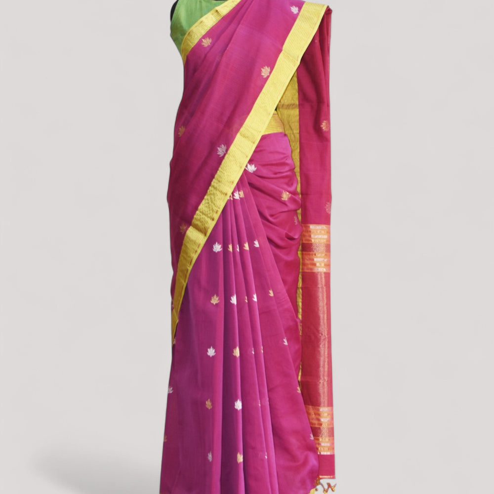 Purple - Lotus butta Organic Cotton Saree