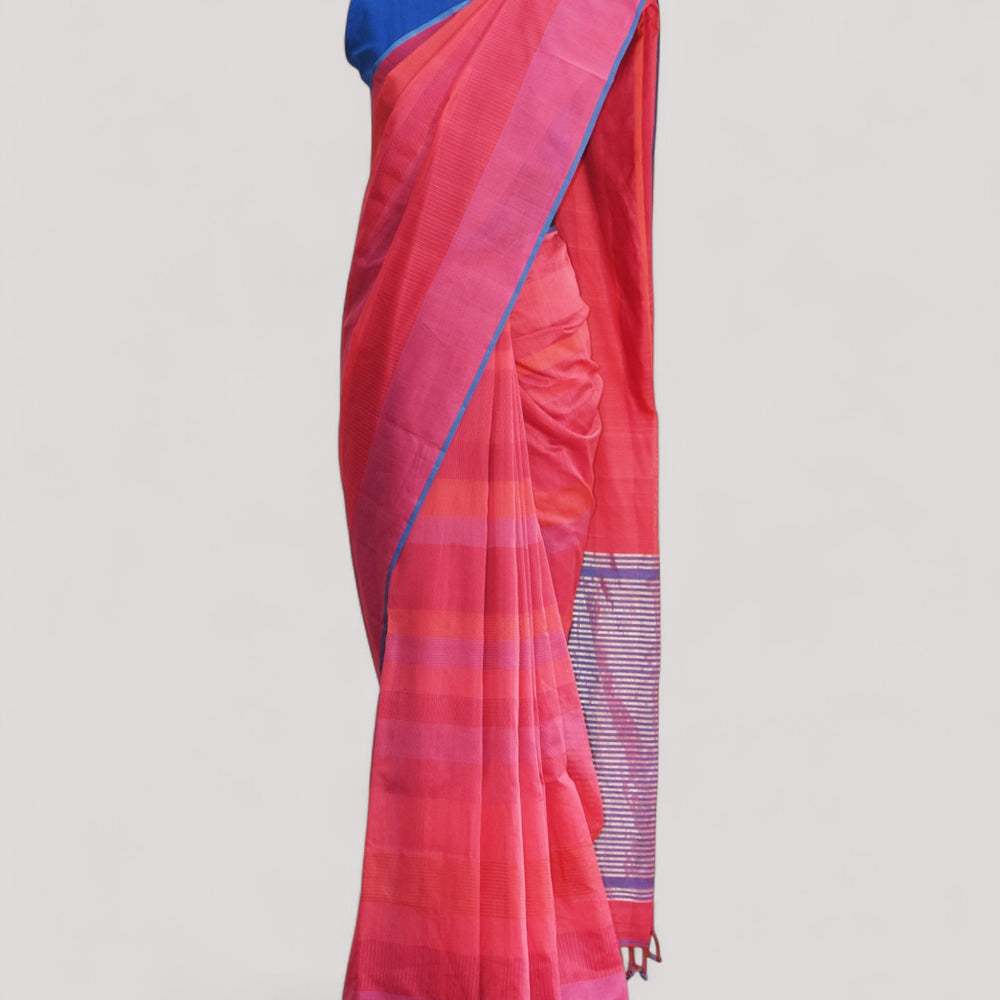 Pink - Stitch Texture Organic Cotton Saree