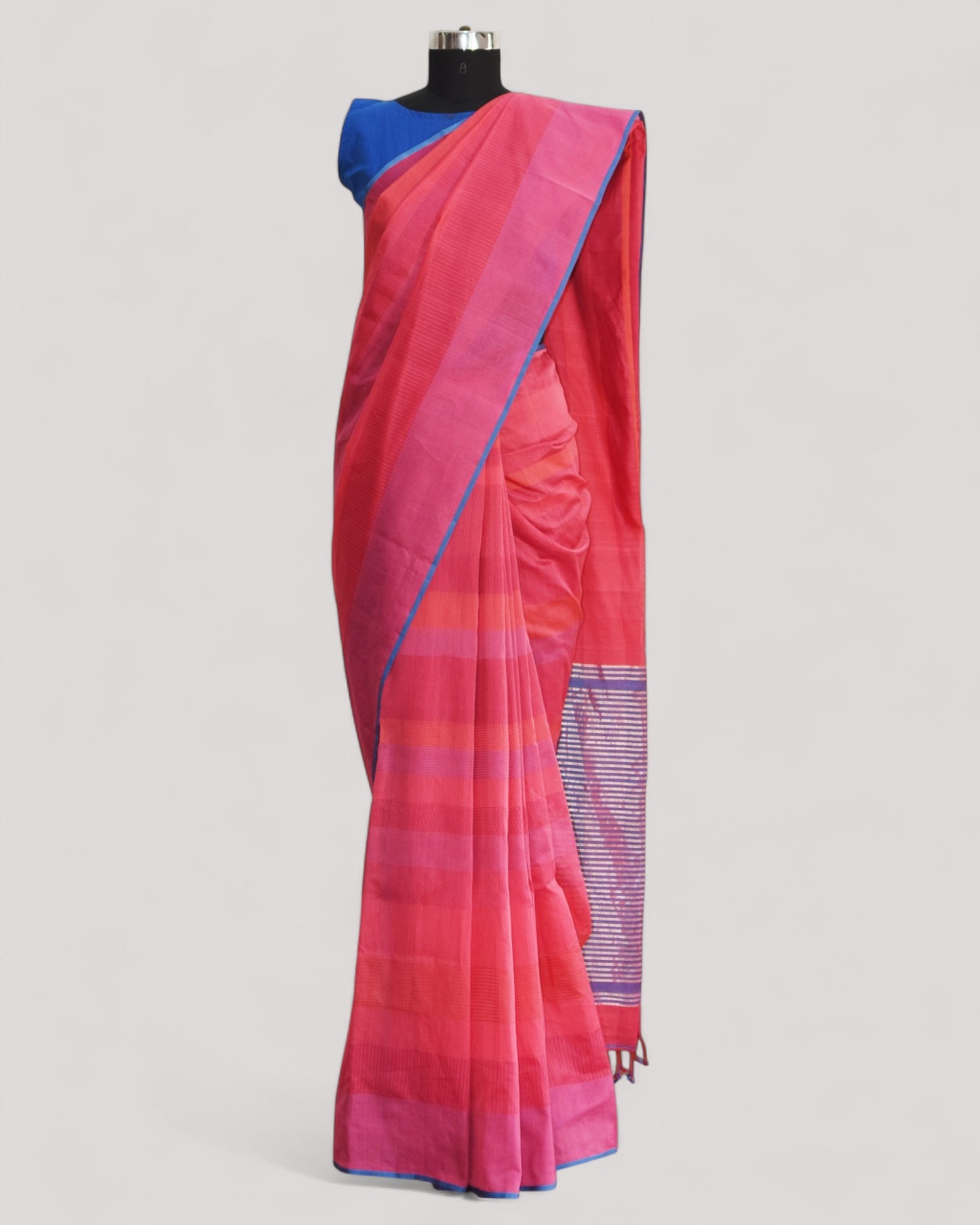 Pink - Stitch Texture Organic Cotton Saree