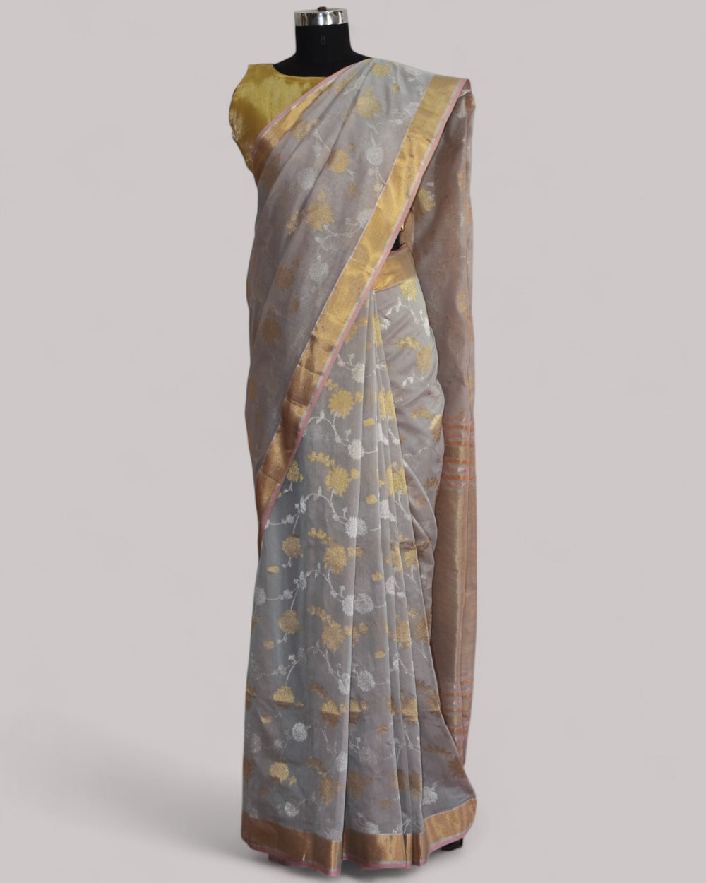 Ash Grey - Gilded Grove Organic Cotton Saree