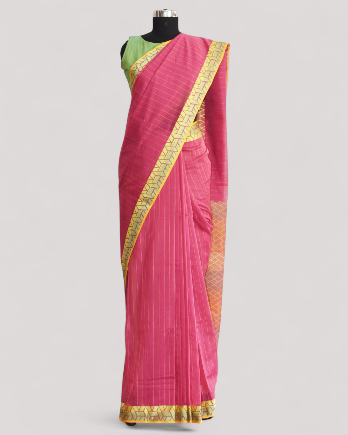 Pink - Rectangle Motif Organic Cotton Saree