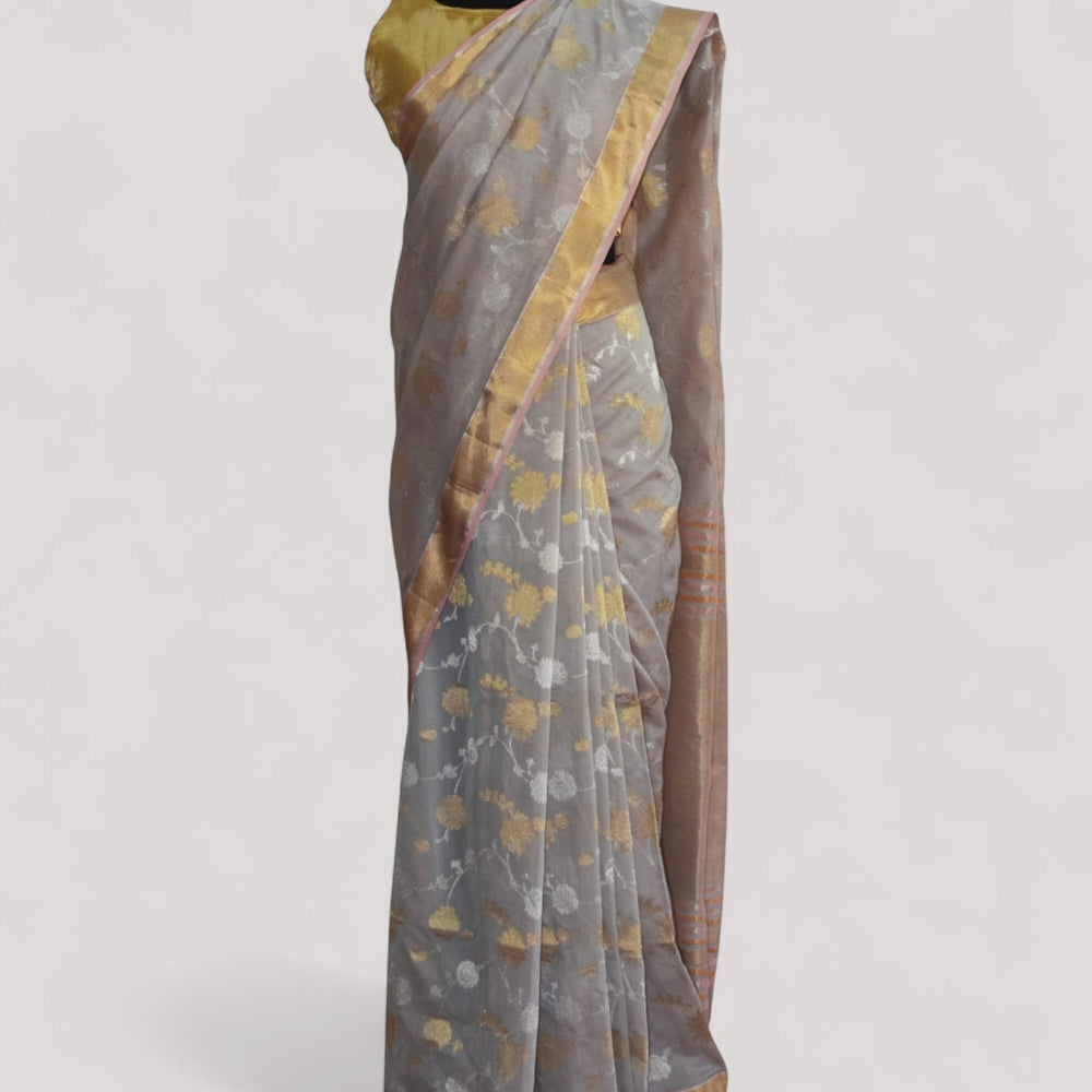Ash Grey - Gilded Grove Organic Cotton Saree