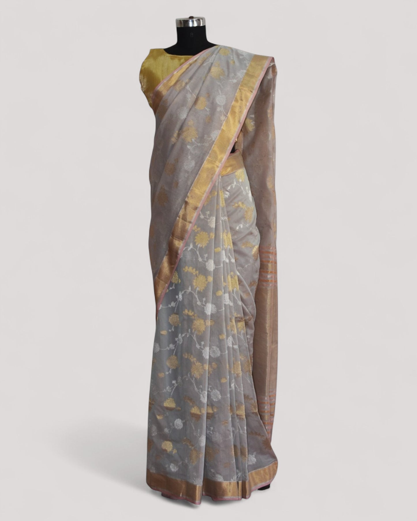Ash Grey - Gilded Grove Organic Cotton Saree