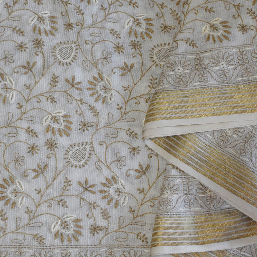 
                      
                        White - Hand Embroidered Organic Cotton Saree
                      
                    