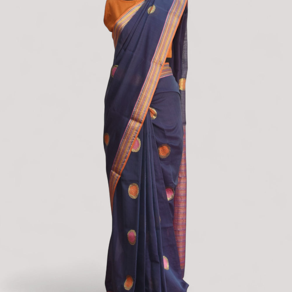 Purple - Rose Butta Organic Cotton Saree