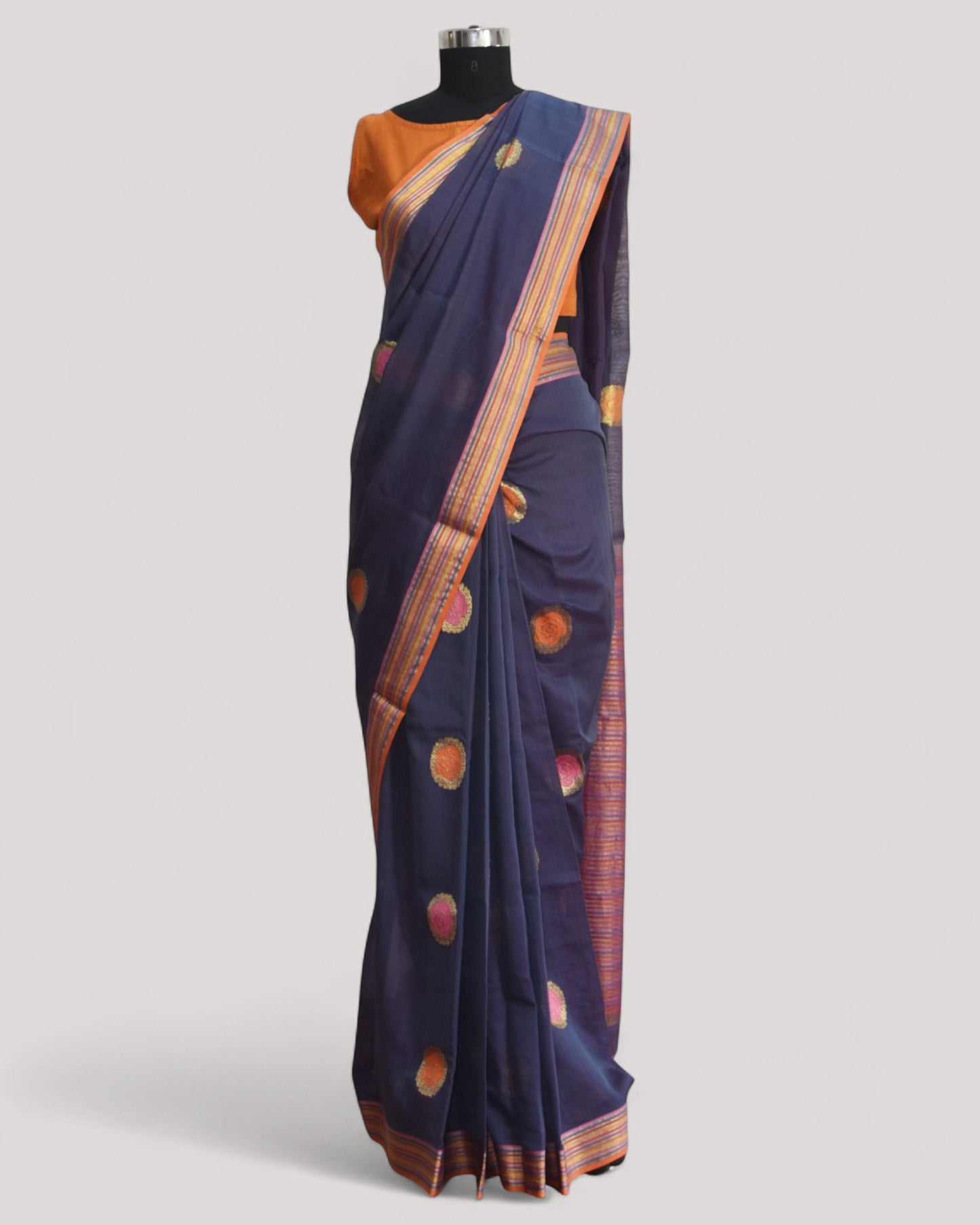 Purple - Rose Butta Organic Cotton Saree