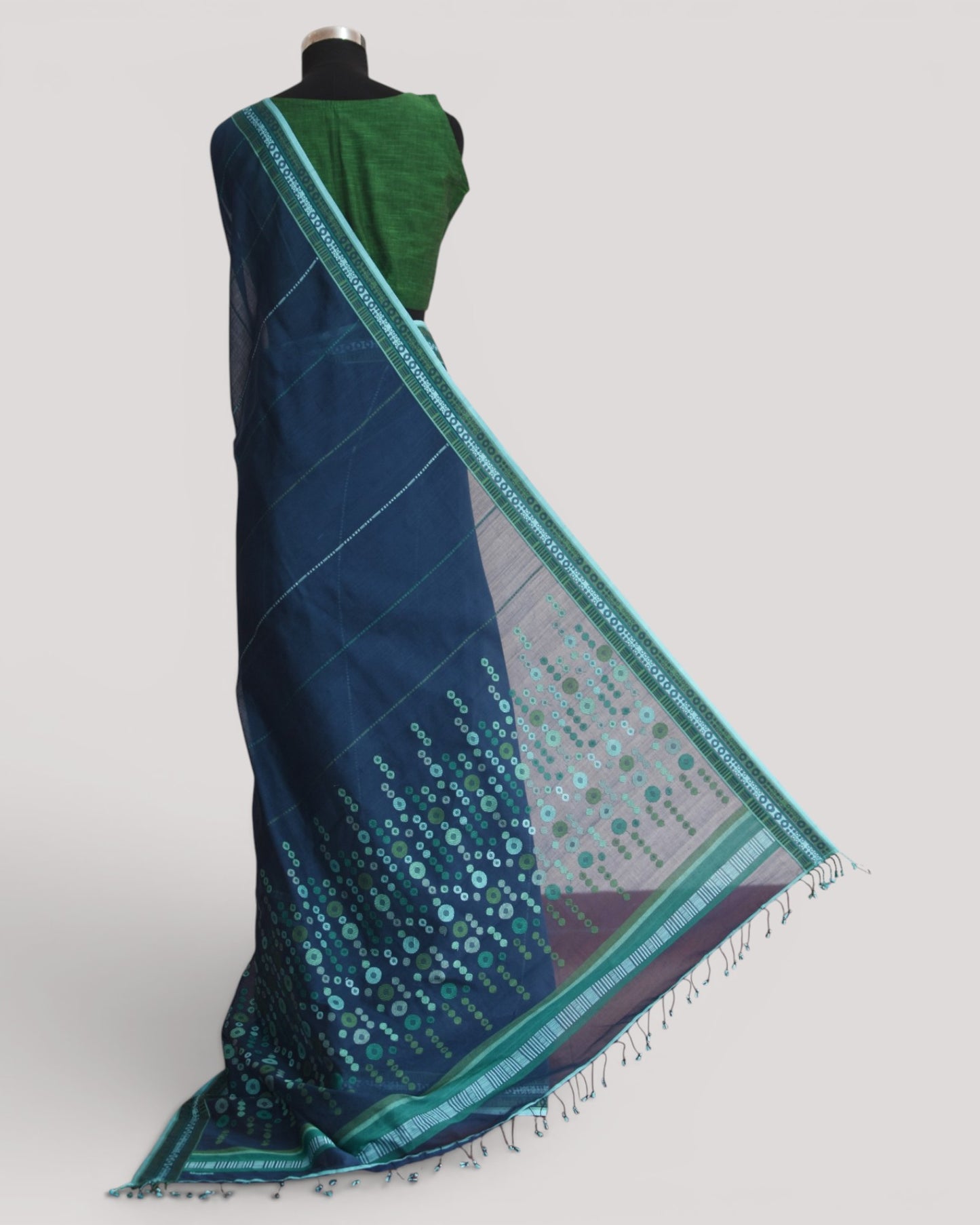 Indigo Blue - Circles motif Organic Cotton Saree