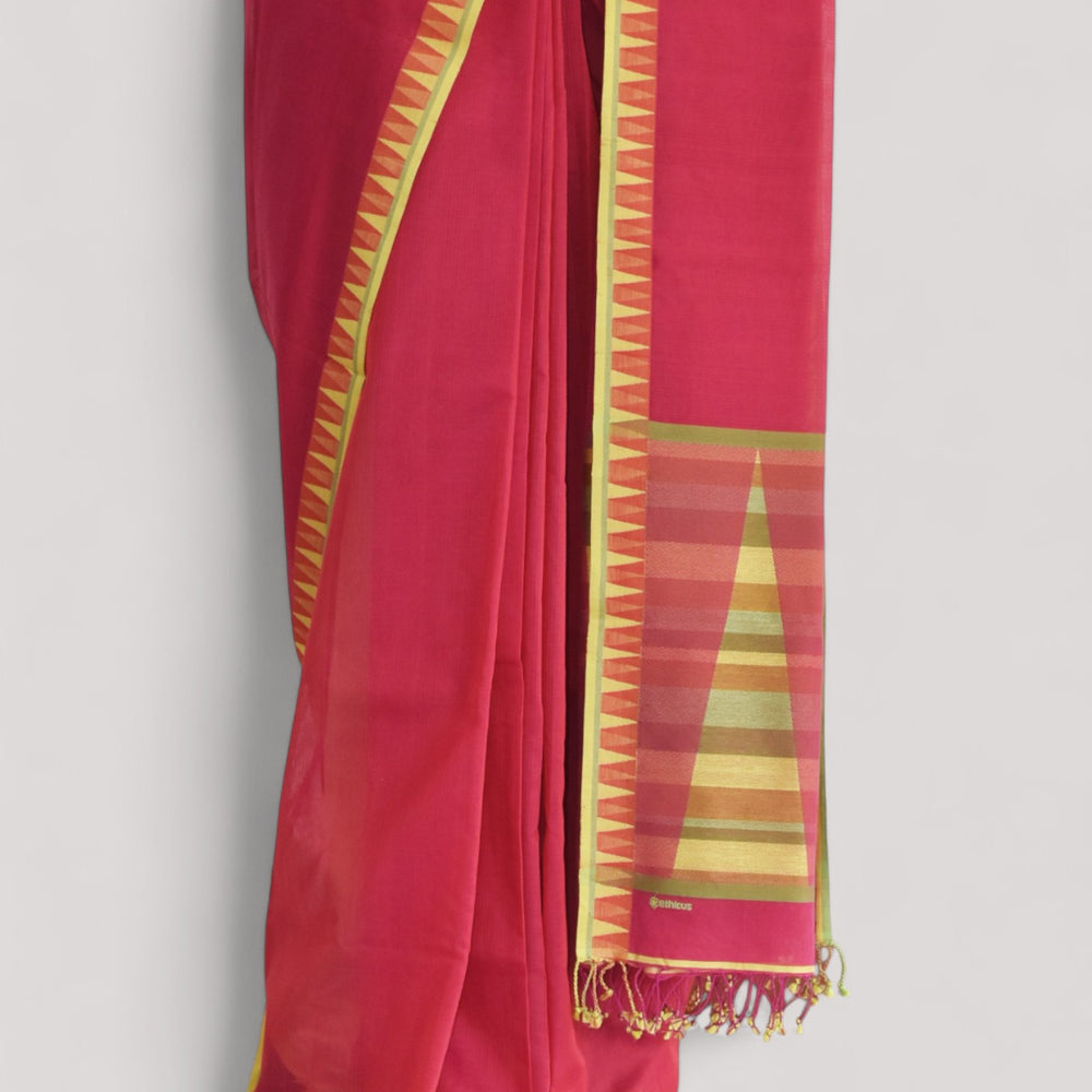 
                      
                        Red - Temple Motif Organic Cotton Saree
                      
                    
