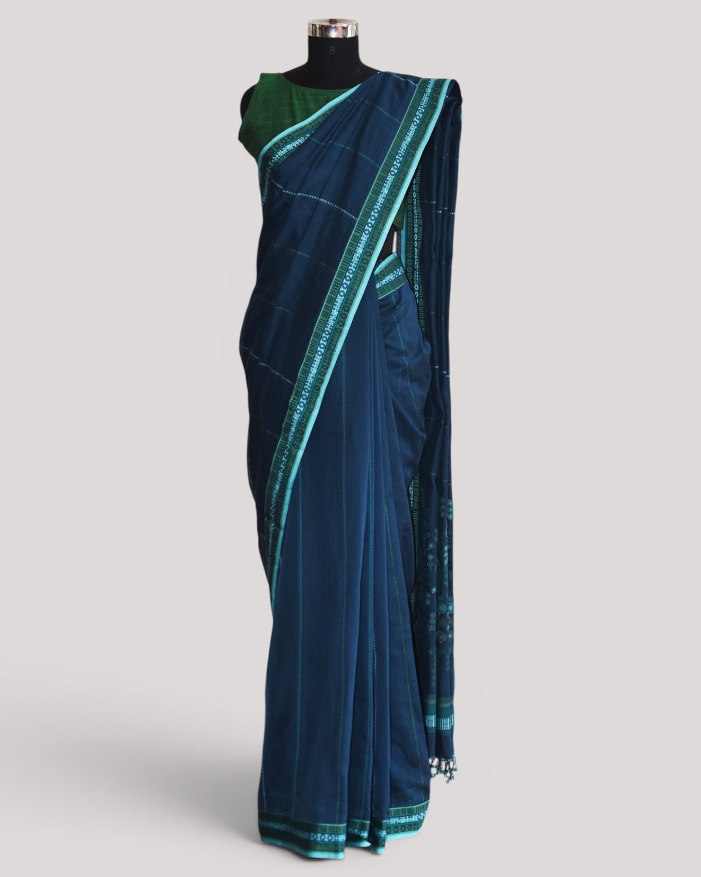 Indigo Blue- Circles motif Organic Cotton Saree