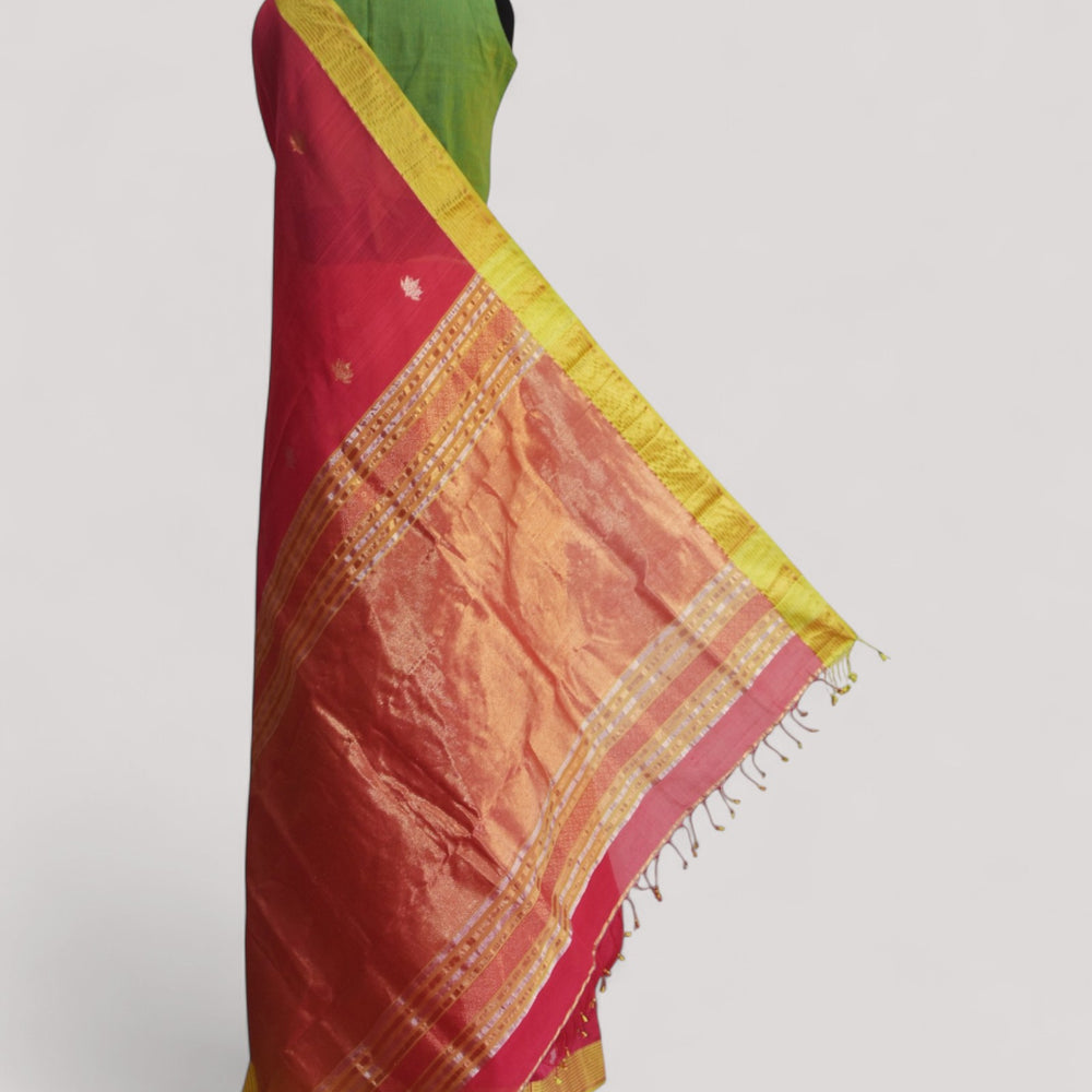 Pink - Lotus butta Organic Cotton Saree