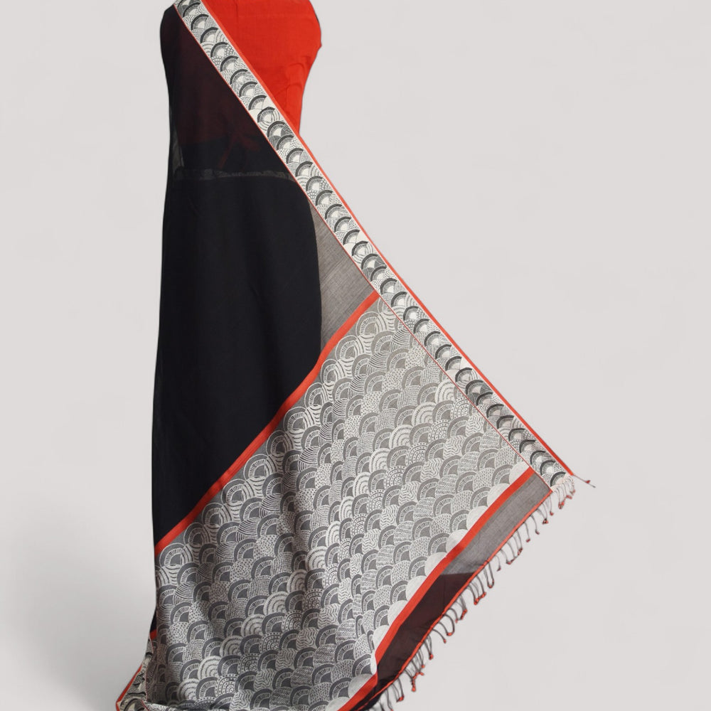 Black - Arch Motif Organic Cotton Saree
