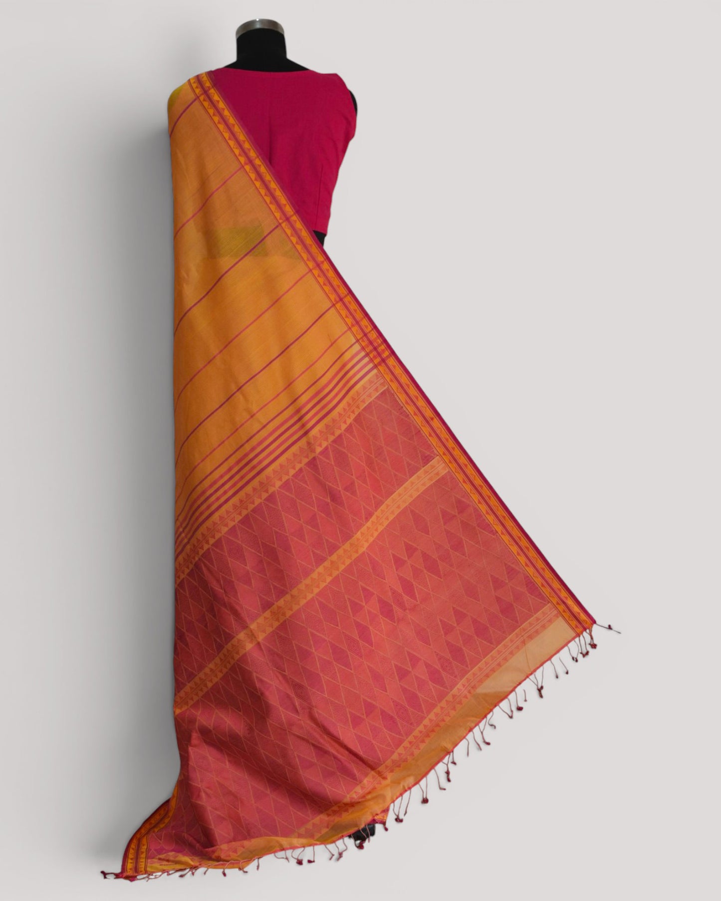 Yellow - Diamond motif Organic Cotton Saree