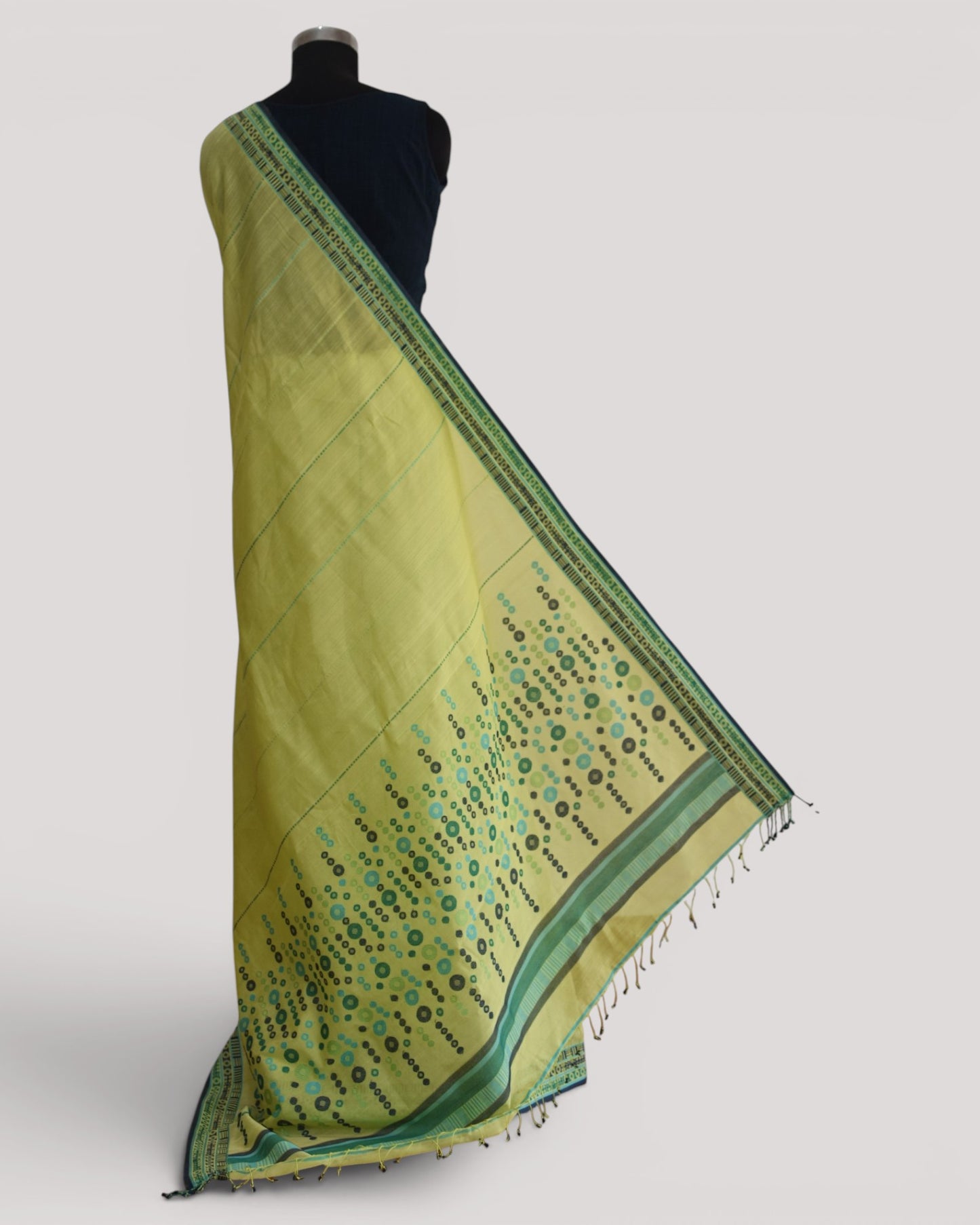 Lime Green - Circles motif Organic Cotton Saree