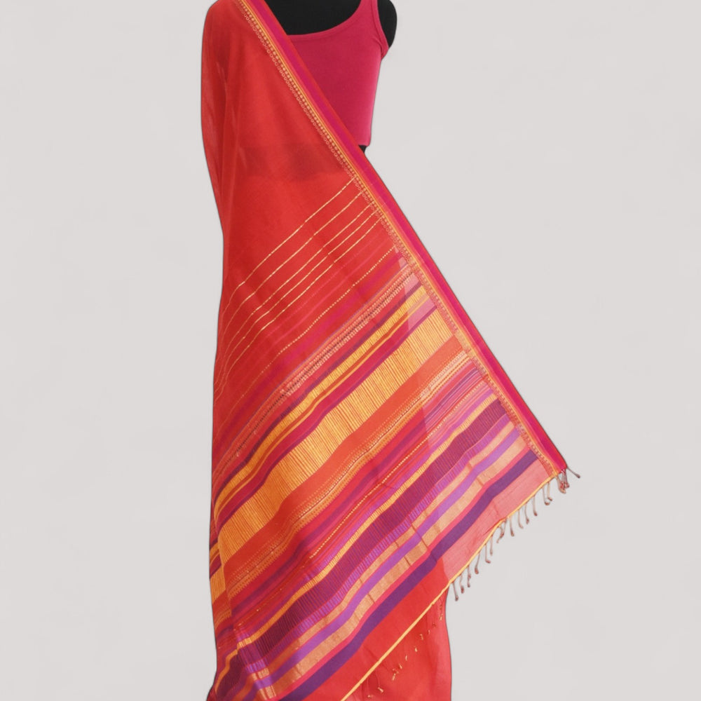 Red - Dots and Dashes Organic Cotton Saree