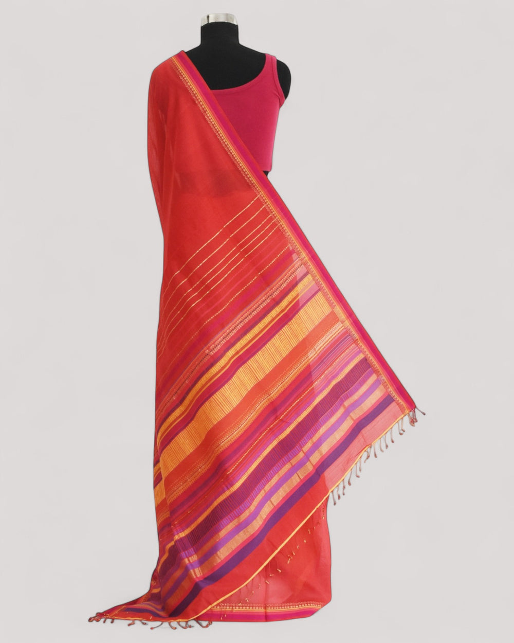 Red - Dots and Dashes Organic Cotton Saree