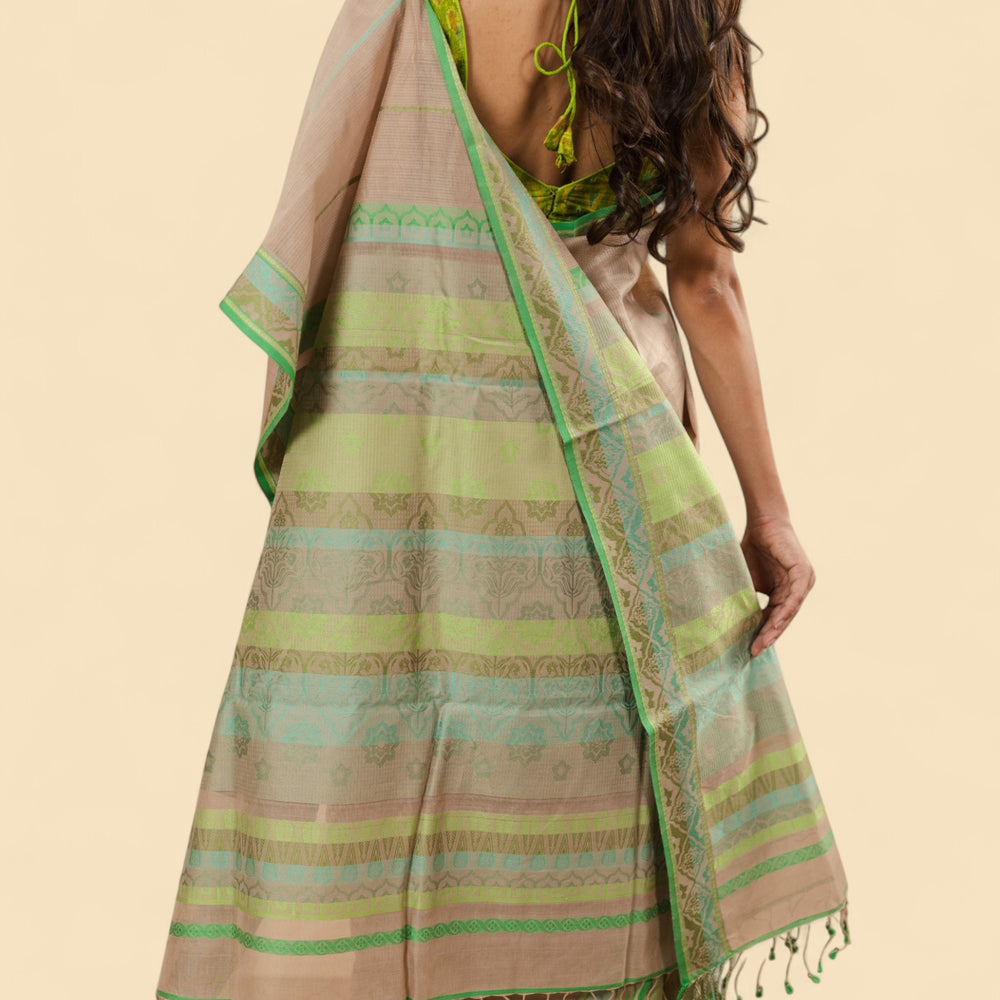 Beige - Jaipur Quilt Organic Cotton Saree