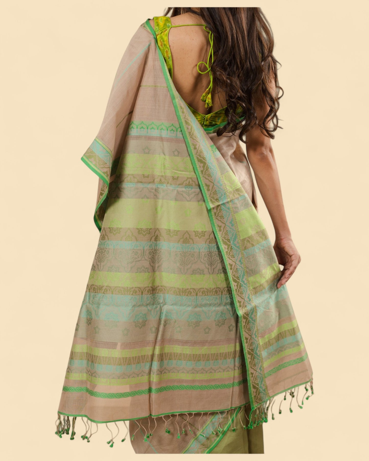 Beige - Jaipur Quilt Organic Cotton Saree