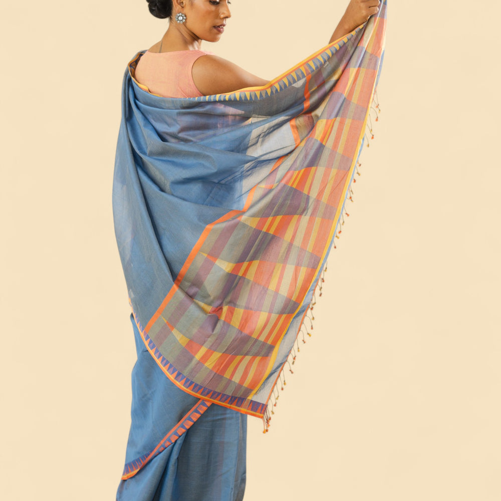 
                      
                        Blueish Grey - Temple Motif Organic Cotton Saree
                      
                    