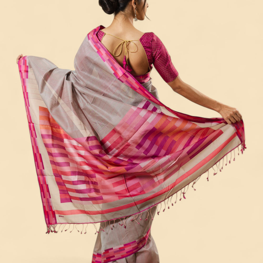 Light Grey - Rectangle Quilt Organic Cotton Saree