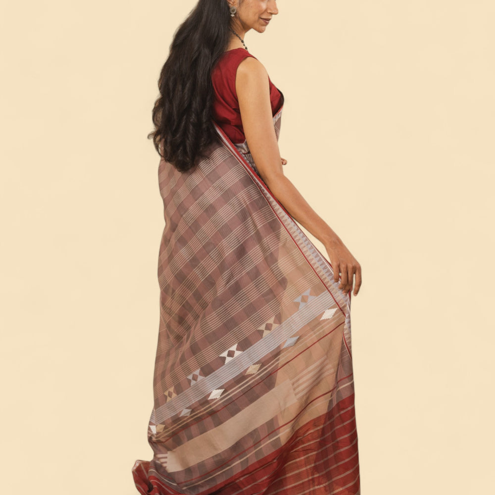 Brown - Korvai & Buttas Organic Cotton Saree