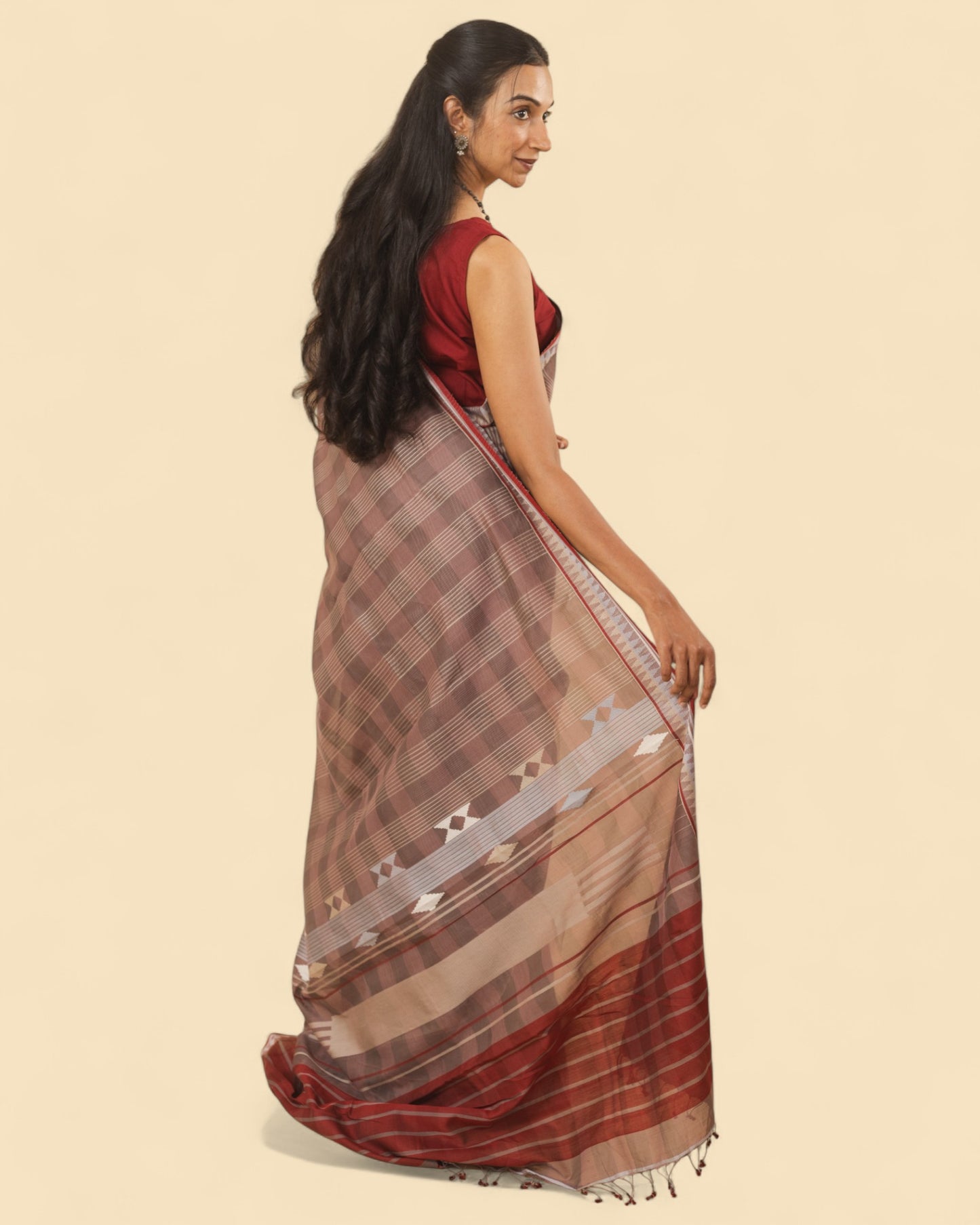 Brown - Korvai & Buttas Organic Cotton Saree